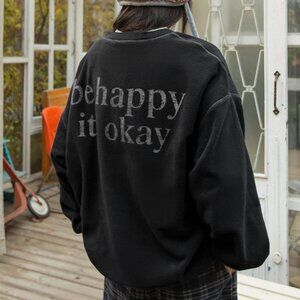 Black Casual Womens Slogan Graphic Drop Shoulder Fleece Oversized Sweats…